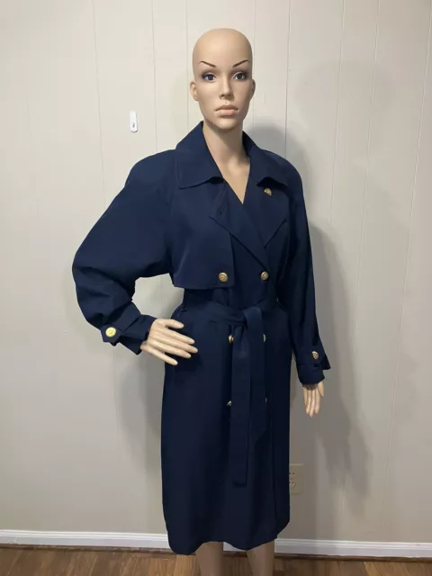 Excellent Women's "Talbots" Petite Navy Double Breasted Belted Trench Coat 6P