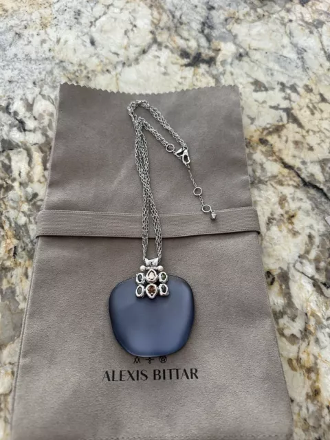 100% Authentic Alexis Bittar Blue Lucite & Byzantine Multi Color Stone Necklace