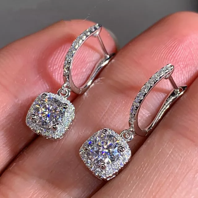 Silver Plated Zircon CZ Hoop Earrings Stud Dangle Women Wedding Fashion Jewelry