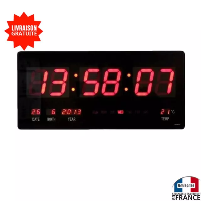 Horloge Murale A Affichage Digitale Avec LED ROUGE Rectangulaire Heure de Bureau