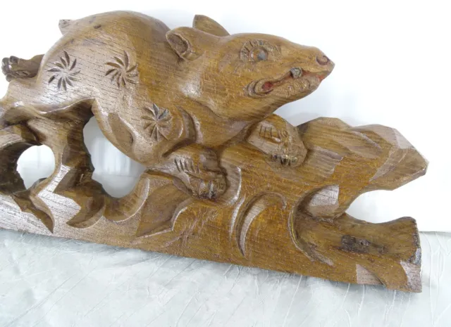 15 " Antique French Hand Carved Wood Solid Oak Pediment - Animal - Hare  19th 3