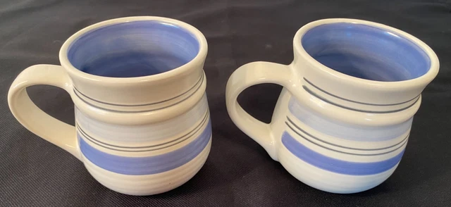 PFALTZGRAFF Rio Stoneware Coffee Tea Mug Cup 12 oz Blue Cream Stripe Lot of 2