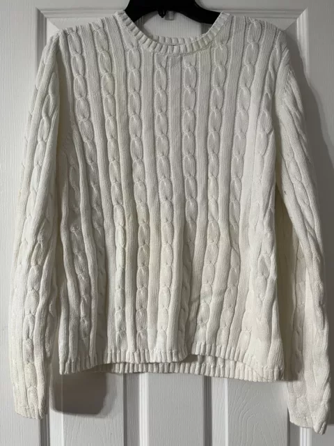 IZOD Womens Cream Cable Knit Sweater Pullover Cotton Crew Neck Long Sleeve  XL