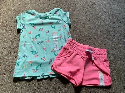 NWT Little Girls Jumping Beans Pink Shorts & Mermaid Summer Theme Top - Size 4