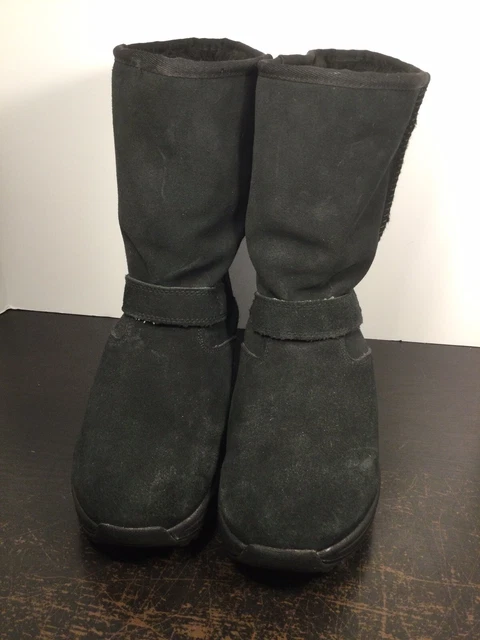 Sketchers Shape Ups Black Leather Suede XL Bollard Wedge Toning Boots Womens 7.5