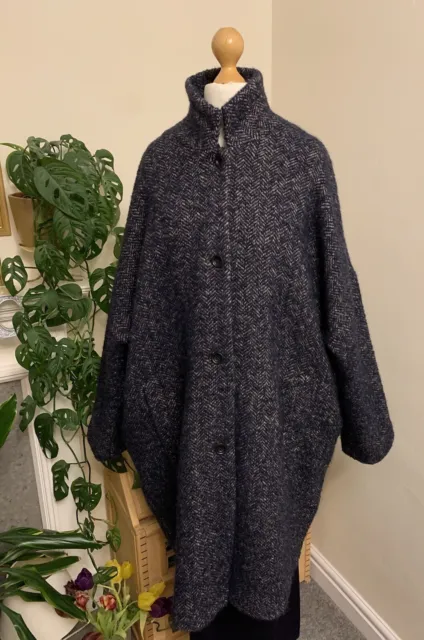 Oversized Cocoon Herringbone Wool Alpaca Lightweight Coat by Ischiko OSKA 16 18