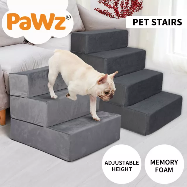 Pawz Pet Ramp Memory Foam Dog Steps Stairs Portable Cat Foldable Ladder For Bed