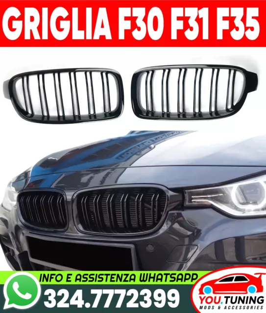 🏁  GRIGLIA ANTERIORE✨🏁 DOPPIA NERO LUCIDO per BMW Serie 3 F30 F31 F35