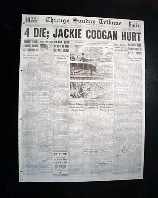 Child Actor JACKIE COOGAN Uncle Fester Addams Family CAR ACCIDENT 1935 Newspaper