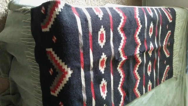 Vintage Navajo wool blanket was made into a poncho. 1930s to 1940s 57"X27" 