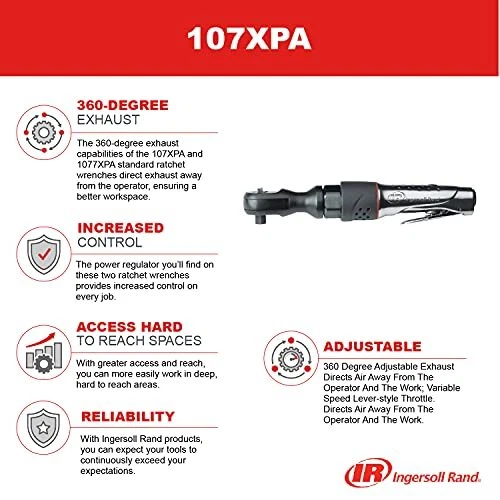 Ingersoll Rand 107XPA 3/8” Air Ratchet Wrench Heavy Duty 54 ft lbs Max Torque... 2
