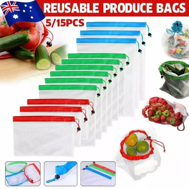 UP 15x Eco Friendly Reusable Mesh Produce Bags Superior Double Stitched Strength