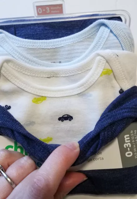NWT Child Mine,Carters Baby Boy BODYSUIT Top 3p Set Blue/White Cars/Stripes 0-3