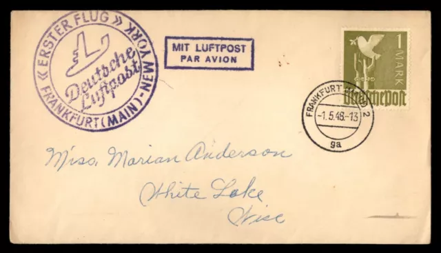 Mayfairstamps Germany Flight 1948 Frankfurt to New York Cover aaj_02651