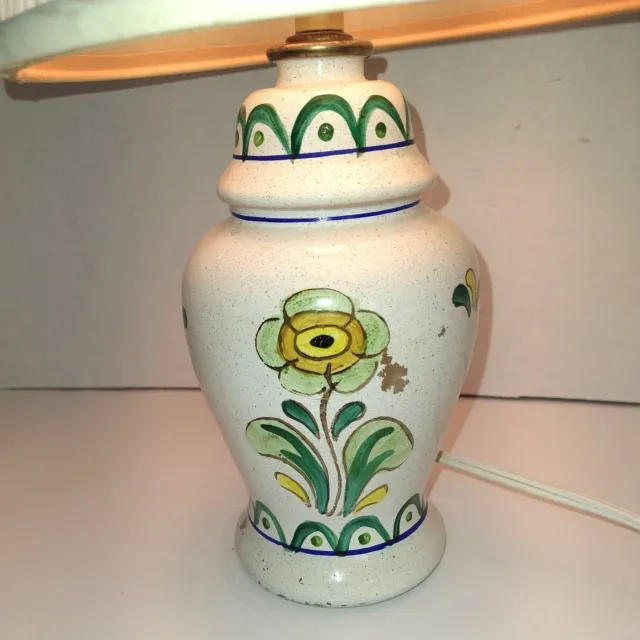 Vintage Glass Floral Hand Painted Lamp - 13" Tall w/ Shade UL