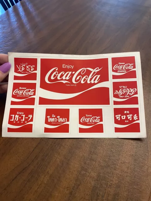 Vintage 1989 Oversize Postcard Decal Stickers Coca-Cola Arabic Thai Hebrew Coke