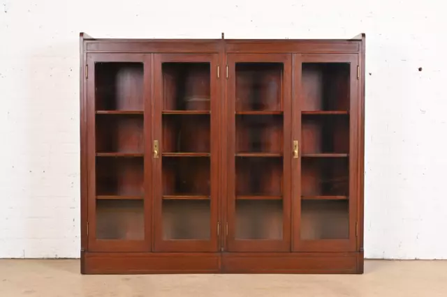 Antique Stickley Style Arts and Crafts Solid Mahogany Double Bookcase, 1920s