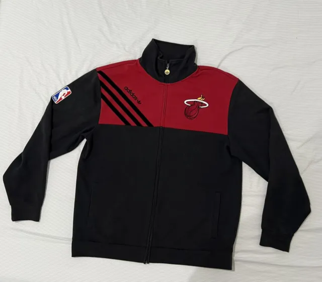 Miami Heat NBA Black And Red Full Zip Track Jacket Adidas Mens Size 2XL