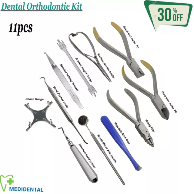 11pcs Orthodontie Pince Coupante instrument à pousser bandes Porte aiguilles Kit