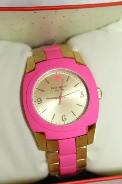 NEW! NIB KATE SPADE NEW YORK Gold Aster Bazooka Pink SKYLINE Bracelet Watch $225