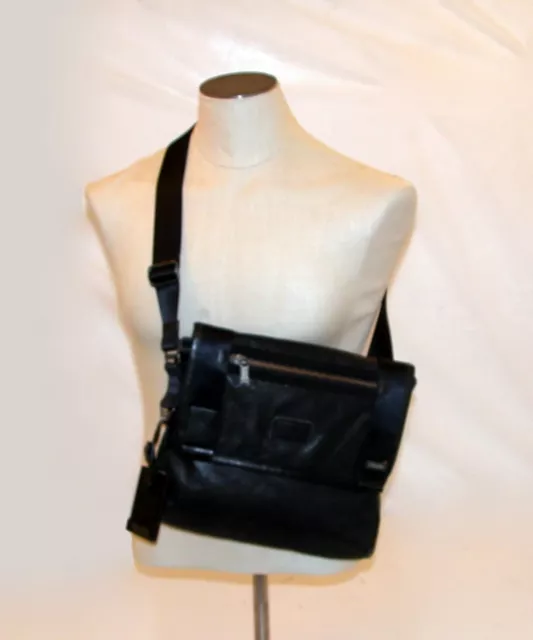 TUMI Alpha 2 All Leather Beale 12" Mini Messenger / Crossbody Bag 22371 ~ Black