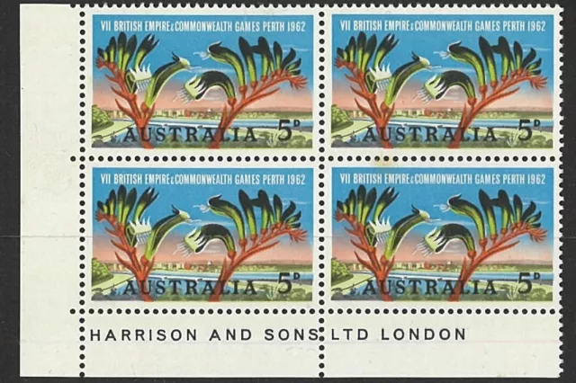 1962 Australia Cwlth Games Rarer Corner 5d Stamps Block Harrison&Sons LTD LONDON