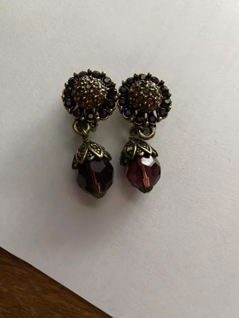 Heidi Daus Clip On Purple Crystal Dangle Drop Earrings Faceted Bead