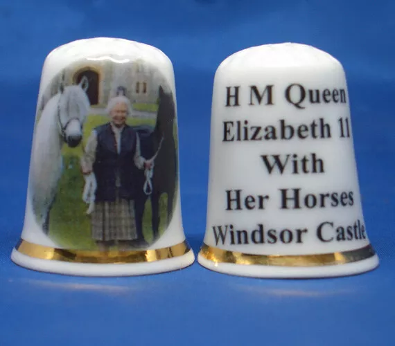 Birchcroft China Thimble --  H M Queen Elizabeth & Her Horses - with Free Box