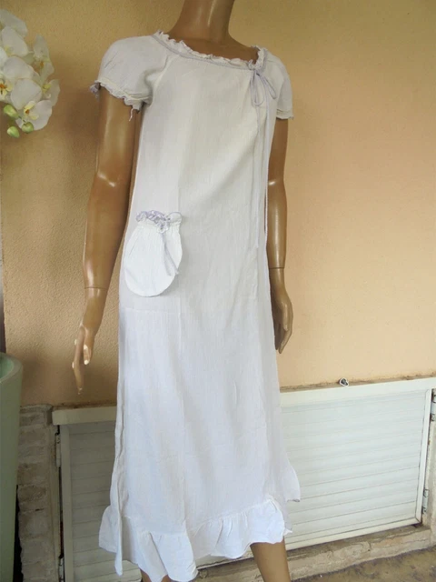 Robe Ou Chemise De Nuit Longue Vintage Rose & Blanc - Taille M/L 40/42 - État Très Bon
