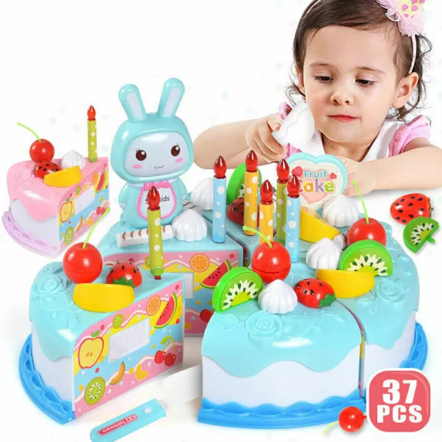 37Pcs Kitchen Cutting Toys Birthday Cake Pretend Play Food Toy Set for Kids Gift