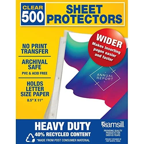 500 Pack Sheet Protectors, 8.5 x 11 Inch Page Protectors for 3 Ring Binder, H...