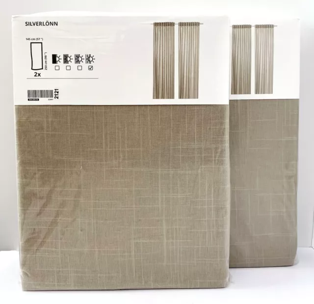 Ikea SILVERLONN Sheer Cotton Curtains 4 Panels (2 pairs) 57" x 98" Beige - NEW