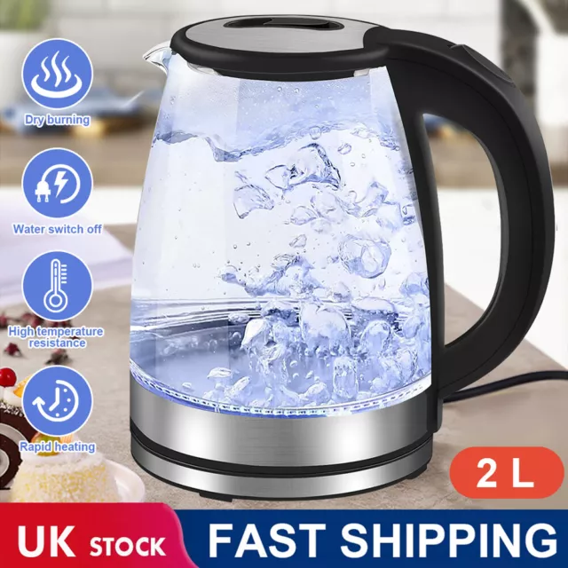 2L Electric Kettle Stainless Steel Cordless Jug LED Overheat Protection 1800W