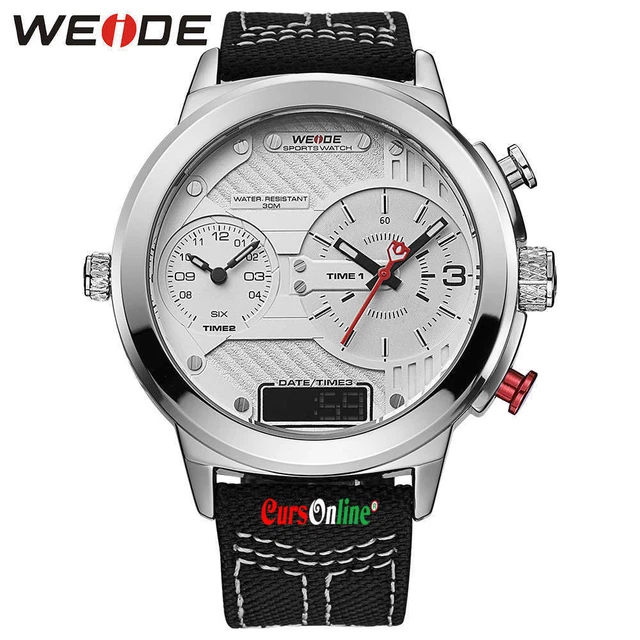 OROLOGIO UOMO WEIDE 2305 XXL 3 Fusi Orari Bracciale Pelle Water