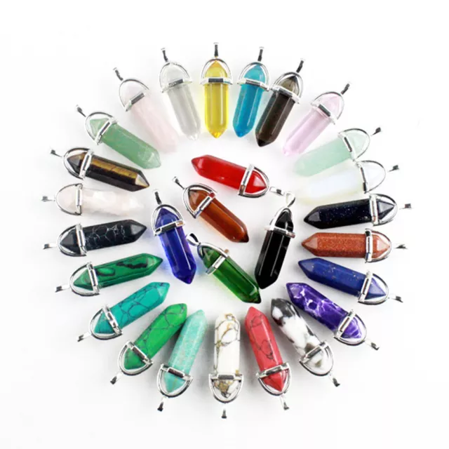 Natural Quartz Crystal Healing Point Chakra Cut Gemstone Pendant Reiki Necklace