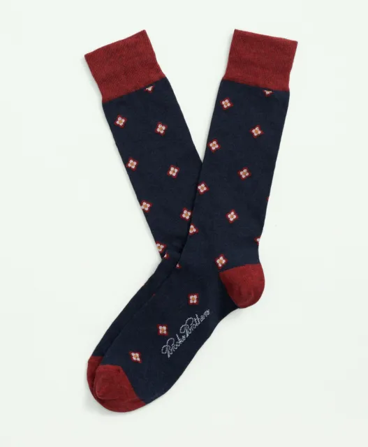 Brooks Brothers Men's Cotton Blend Foulard Socks - Navy and Red