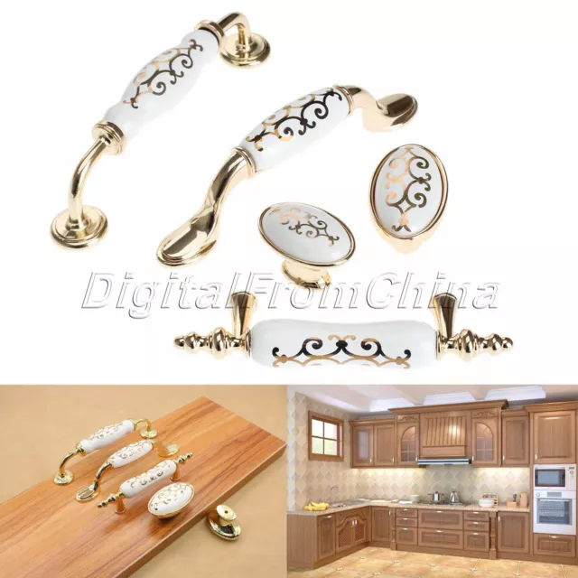 Vintage Ceramic Kitchen Door Handles Cabinet Cupboard Wardrobe Pull Knobs
