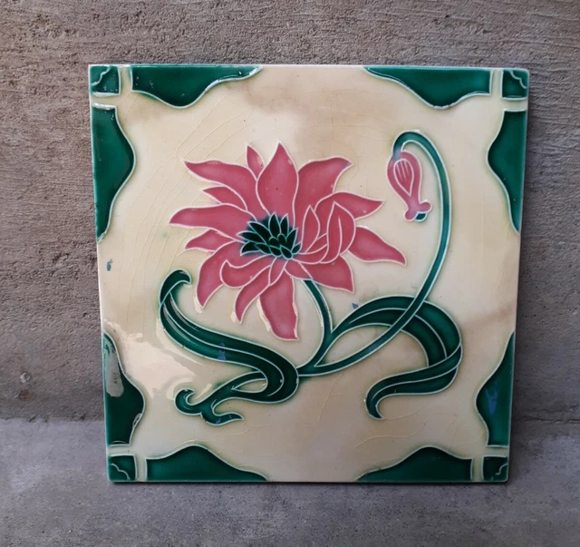 Rare Ceramic Flower Art Tile Porcelain Vintage Art DK Japan