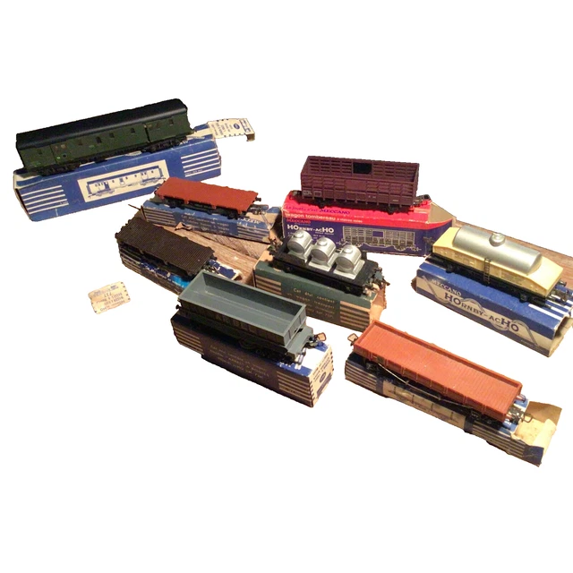 Lot Train Hornby Ancien : Loco + 3 Wagons + Rails + Boîte, Occasion