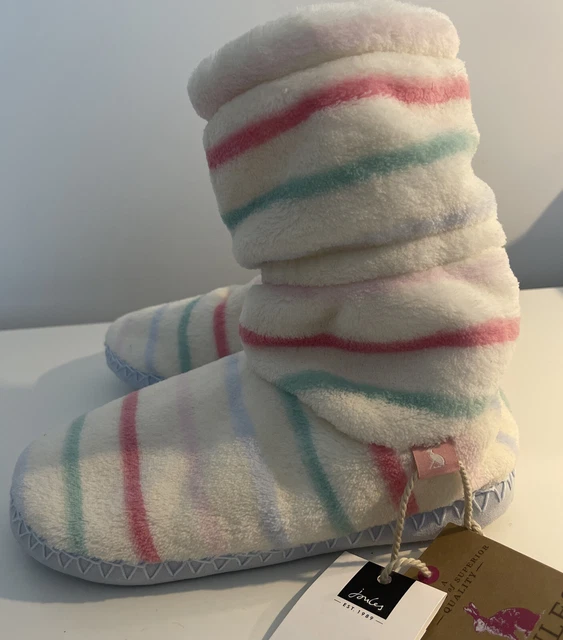 Calzino pantofole Joules Ragazze Jnr Padabout. Multi righe in bianco. Taglia M 11-13 Jnr