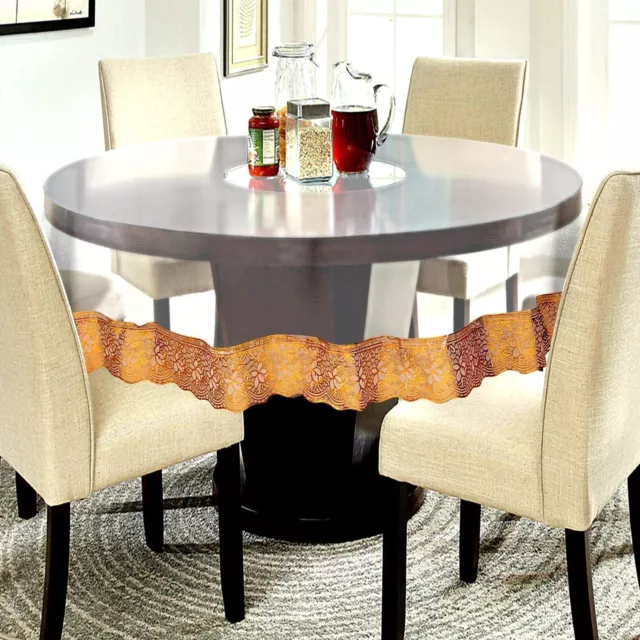PVC Plastic Waterproof 4 Seater Round Table Cover with Golden Lace - 60 inch US