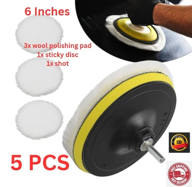 5Pcs 6" Buffing Polishing Pads Wool Wheel Mop Set For Car Polisher Drill Adatper