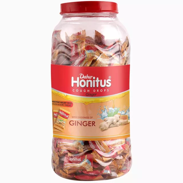 Dabur Honitus Drops Ginger Provides Effective Sore Throat, Red 100 Drops 250g