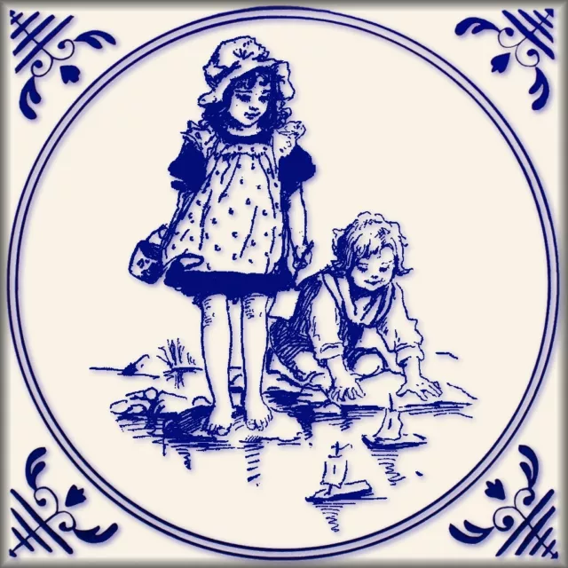 Blue Delft Vintage Ceramic Tile Reproduction Azulejo Trivet Art Nouveau Majolica