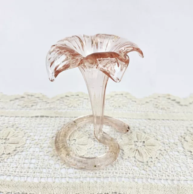 Vintage Pink Art Glass Trumpet Flower Lily Vase – Hand Blown Murano Style