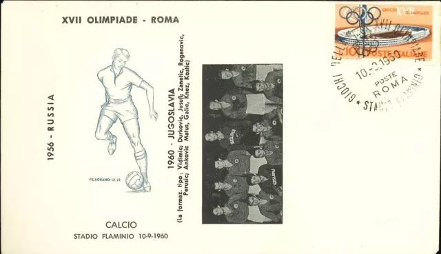 🏅 Olimpiade Roma 1960 - Yugoslavia Oro torneo di Calcio - Busta commemorativa