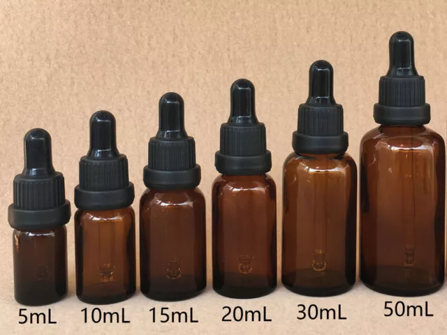 Amber Empty Glass Dropper Bottle with Cap for Essential Oil 5/10/15/20/25/30/ml