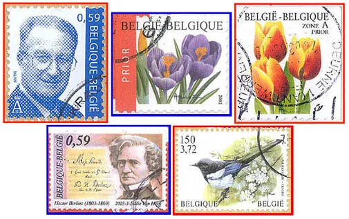 Belgien (064) - fünf Briefmarken verschiedene Werte - Belgie-Belgique