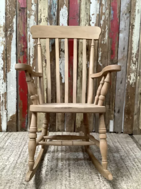 Tall Waxed Wooden Beech Slat Back Carver Arm Rocking Chair 3`9"H