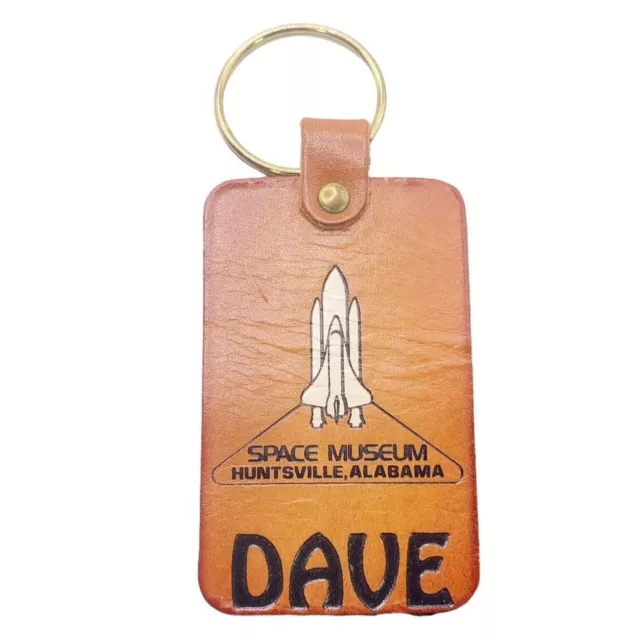 Vintage Space Museum Keychain Huntsville Alabama Dave Shuttle Leather Key Fob